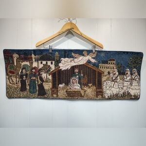 Nativity Tapestry Table Runner Thick Woven Christmas‎ Decor Lined